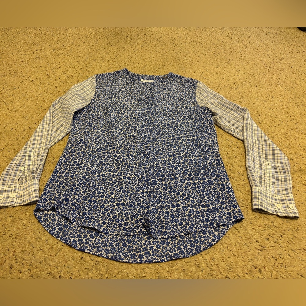 EQUIPMENT SZ S SILK HI LO BLOUSE TOP WOMENS EUC DBL SIDED PRINT FLORAL LS